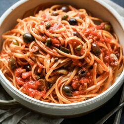 Keep your pantry stocked with a few basic ingredients and you can whip up linguine puttanesca any night of the week!
